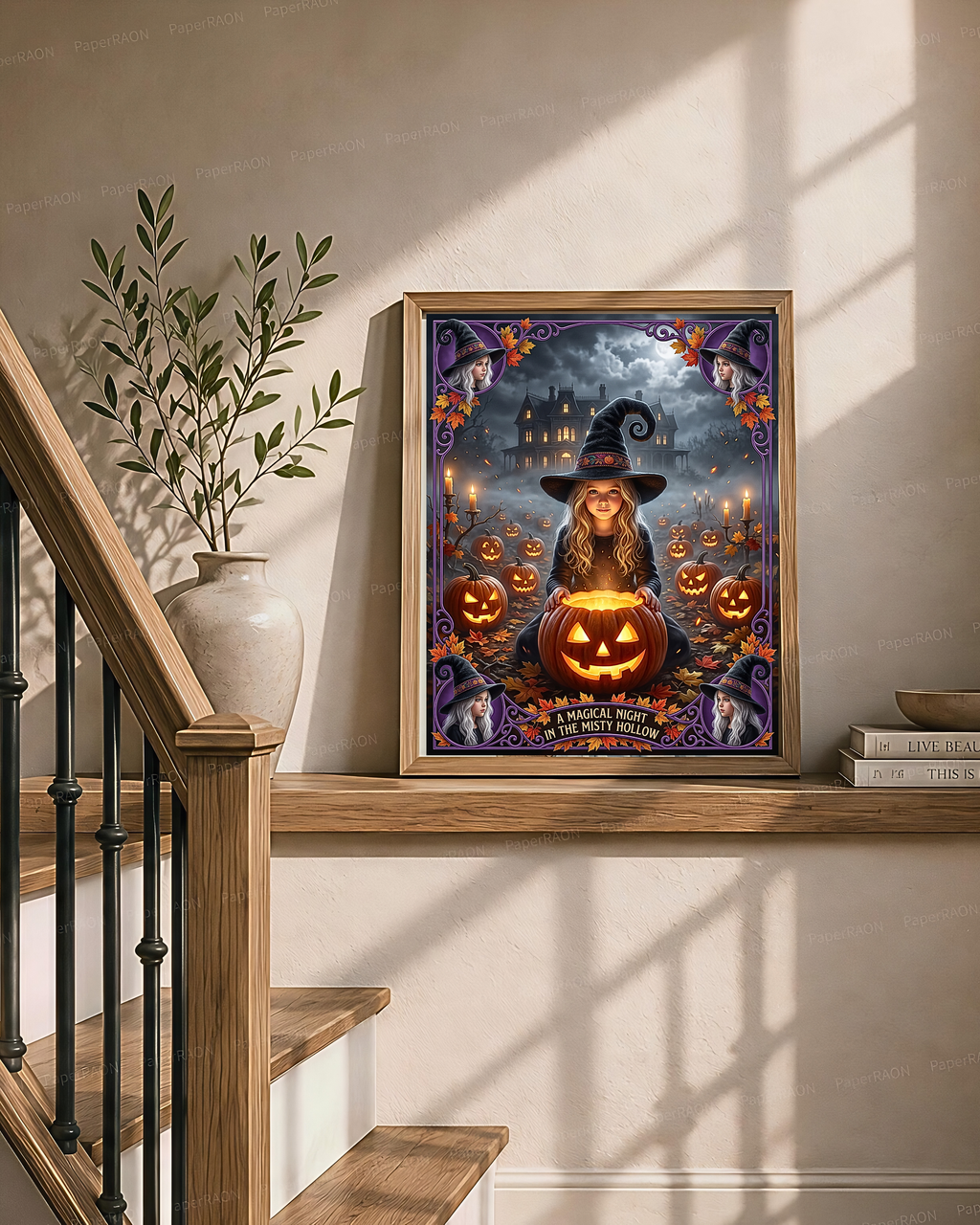 A Magical Night in the Misty Hollow | Cute Halloween Witch, Glowing Jack-o'-Lanterns | Gift for Kids, Adults (Digital Product)