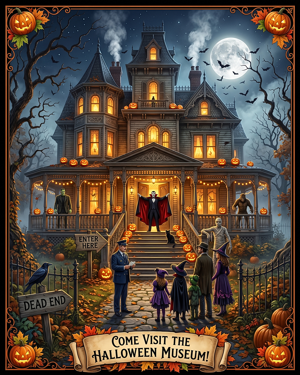 Come Visit The Halloween Museum| Haunted Victorian Mansion, Classic Monsters | Spooky Trick or Treat Scene | Vintage Gift (Digital Product)