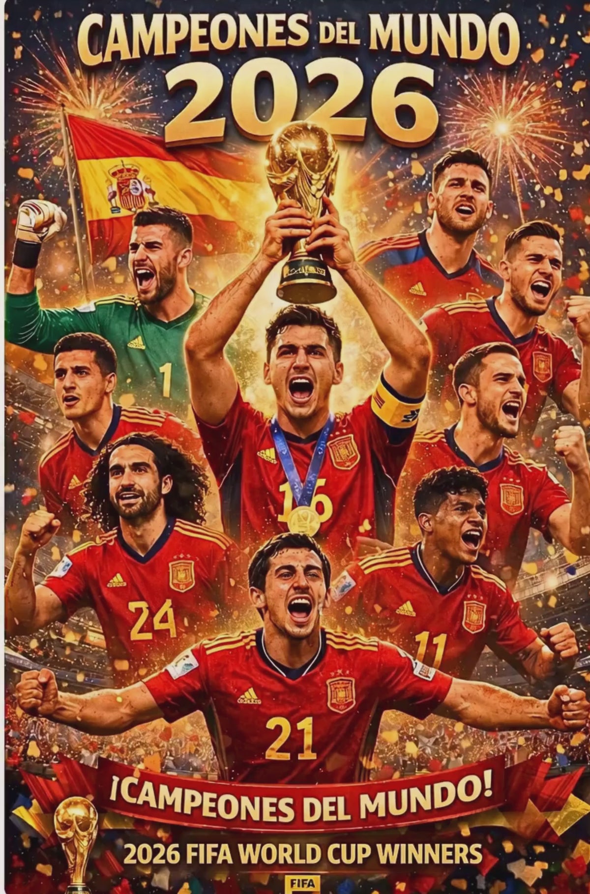 Spain 2026 World Cup Champions Poster | Campeones Del Mundo Wall Art | Spanish National Team Football Fan Sports Decor| FIFA Soccer Wall Art