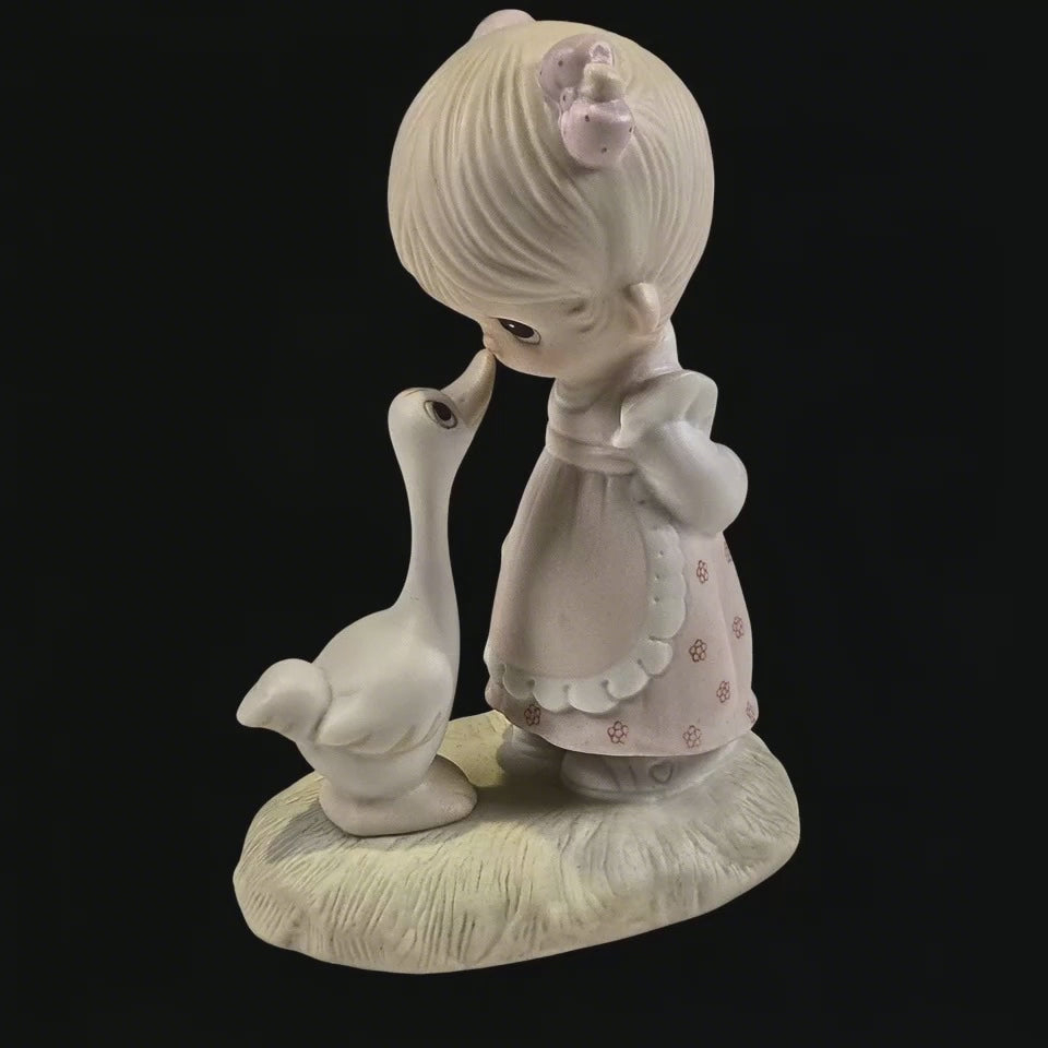 Precious Moments “Make A Joyful Noise” 1978 Figurine | Girl with Goose | Vintage