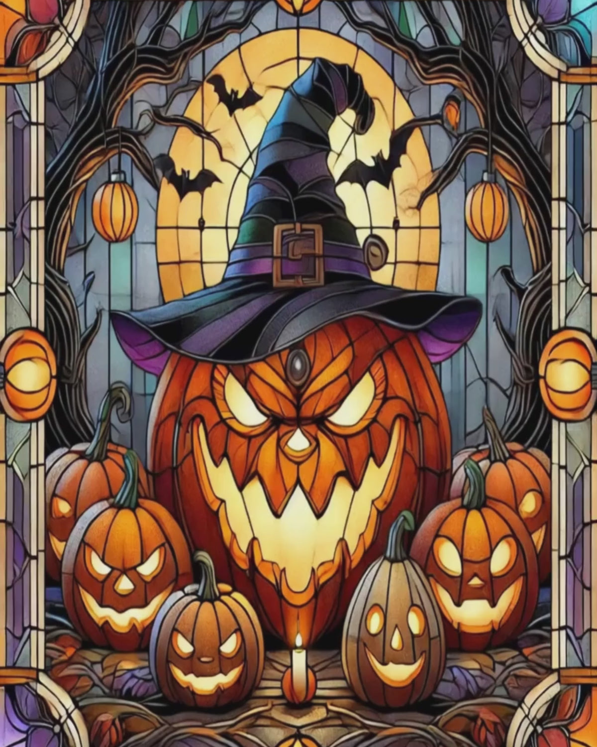 Halloween Puzzle | Faux Stained-Glass Art | Featuring Pumpkins, Witches Hat, Bats and Candles | Perfect Spooky Activity & Gift for Halloween Fans