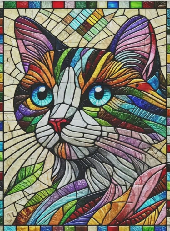 Cat Image | Kids' Jigsaw Puzzle | 30-Piece | Stained-Glass Theme