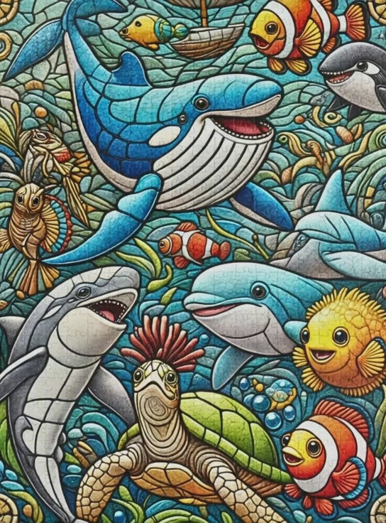 Majestic Sea Animals | Faux Stained-Glass Jigsaw Puzzle (110, 252, 520-piece)