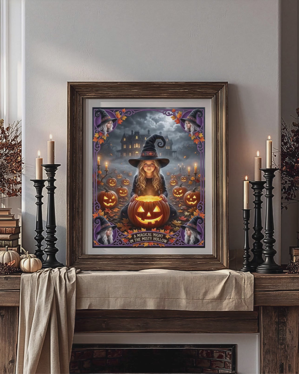 A Magical Night in the Misty Hollow | Cute Halloween Witch, Glowing Jack-o'-Lanterns | Gift for Kids, Adults (Digital Product)