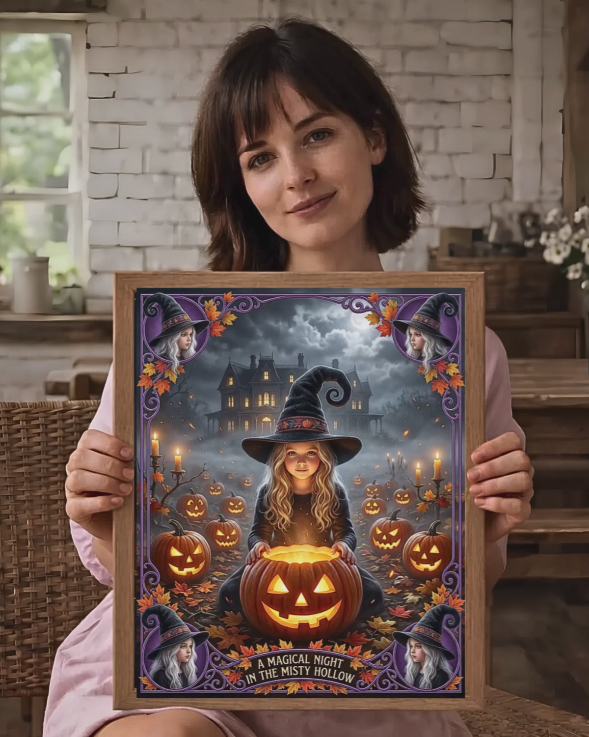 A Magical Night in the Misty Hollow | Cute Halloween Witch, Glowing Jack-o'-Lanterns | Gift for Kids, Adults (Digital Product)
