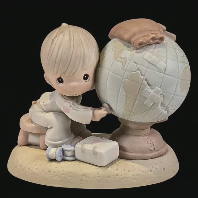 Precious Moments "Jesus Is The Answer" 1992, No. E-1381R, Oak Wood Base, No Box