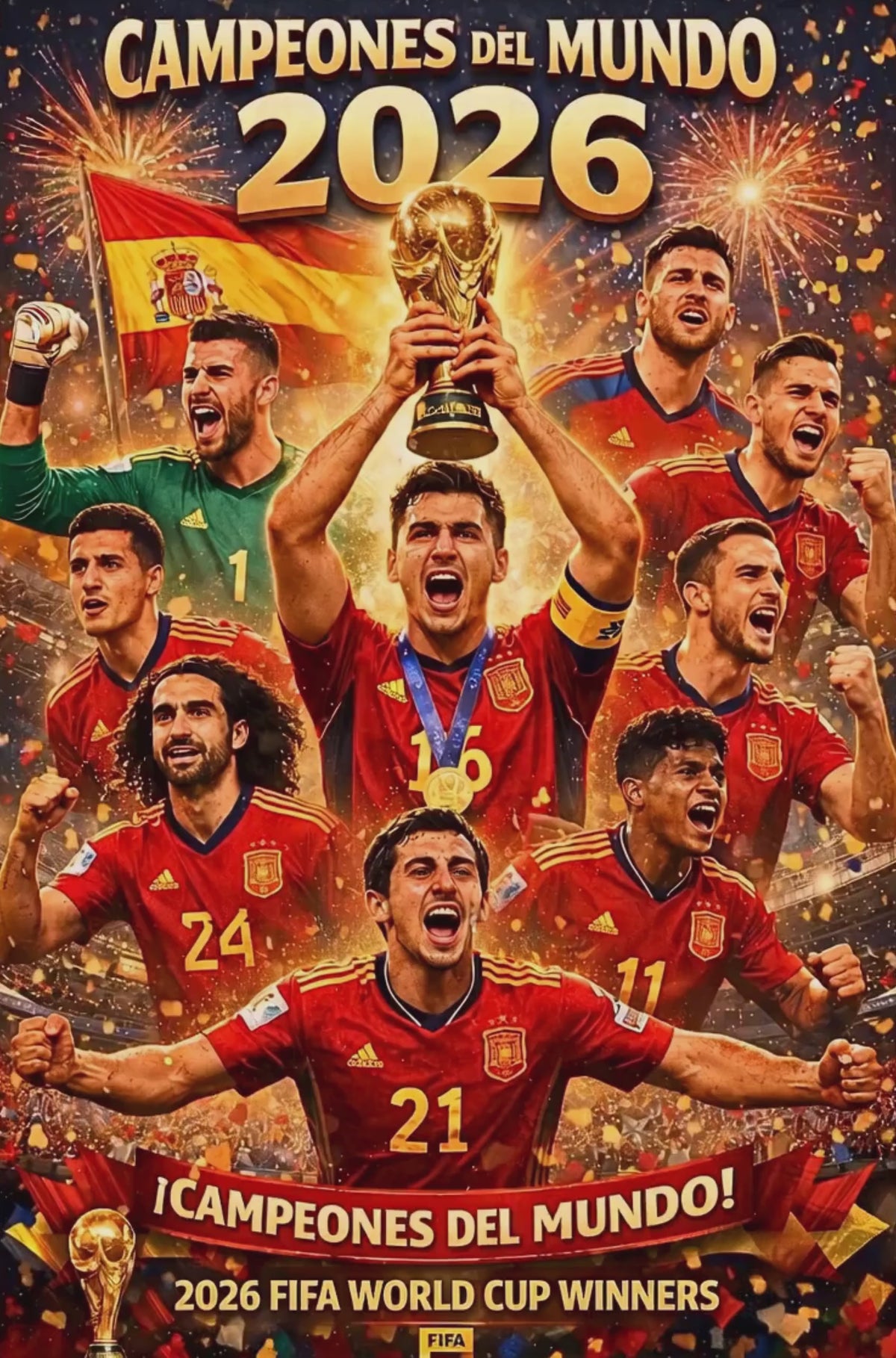 Spain 2026 World Cup Champions Poster | Campeones Del Mundo Wall Art | Spanish National Team Football Fan Sports Decor| FIFA Soccer Wall Art