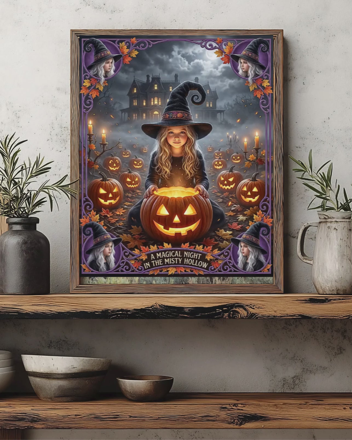 A Magical Night in the Misty Hollow | Cute Halloween Witch, Glowing Jack-o'-Lanterns | Gift for Kids, Adults (Digital Product)
