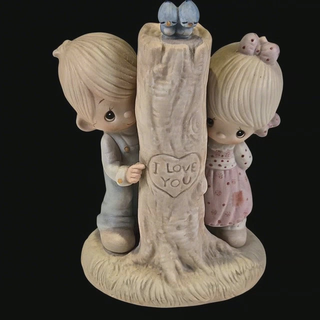PRECIOUS MOMENTS "THEE I LOVE", 1979, No Mark, No Number, Oak Wood Base, No Box