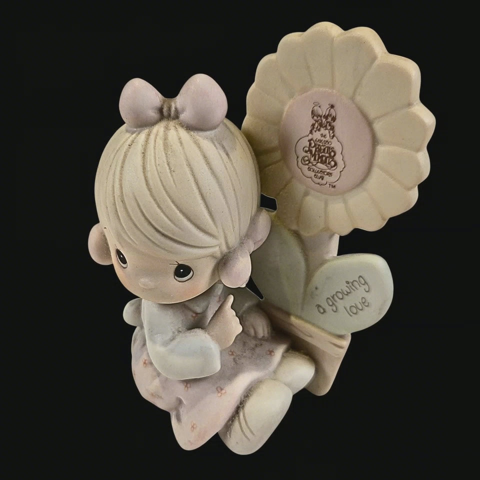 Precious Moments “A Growing Love” 1987 Figurine E-0008 Enesco Flower Mark